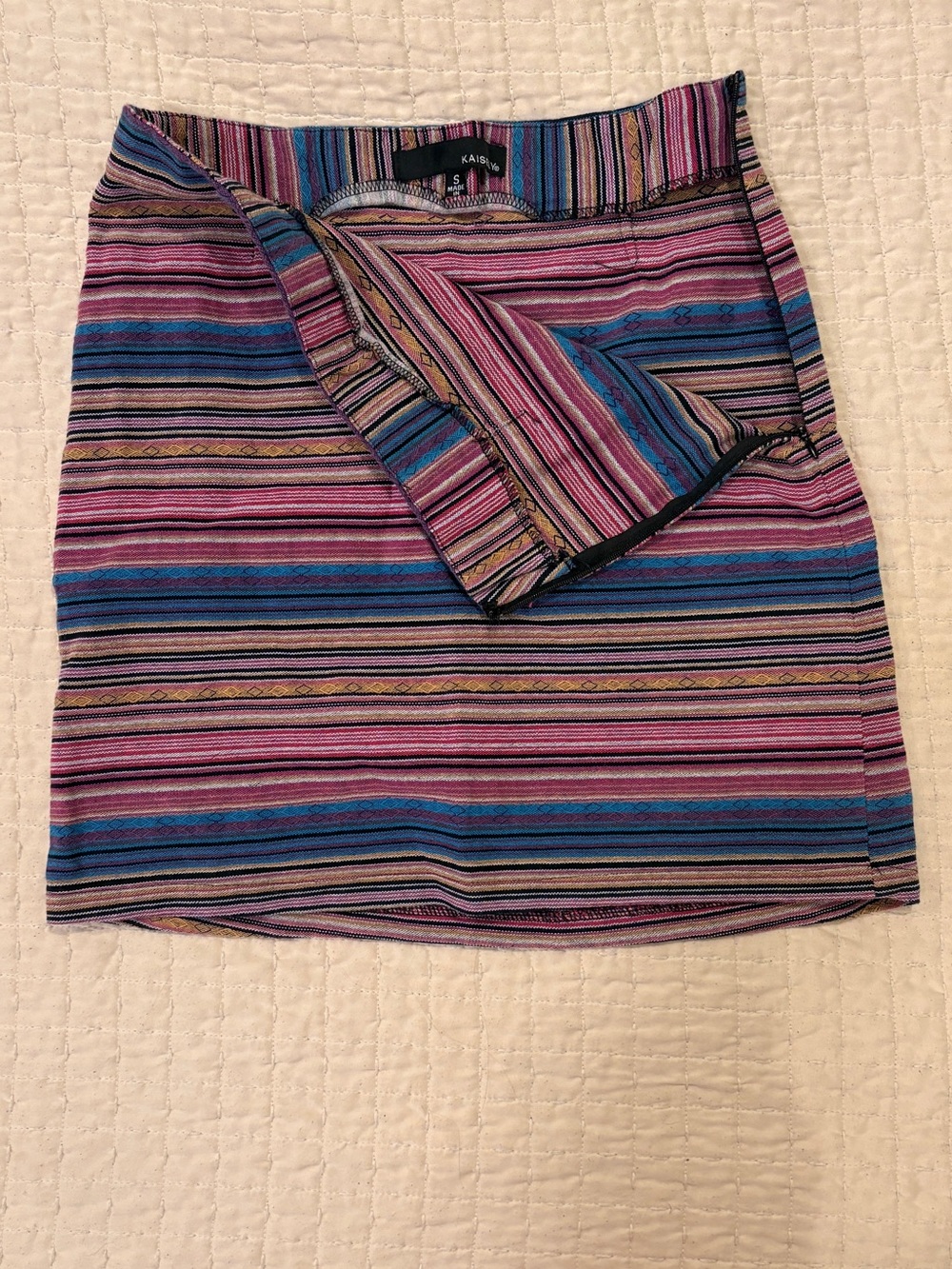 Kaisely Pink & Blue Striped Knit Mini Skirt Size Small - Picture 4 of 10